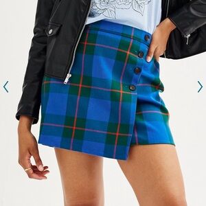 Juniors Faux Wrap mini skirt tartan blue plaid size 5 NWOT